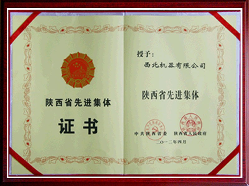 “陜西省先進集體”證書